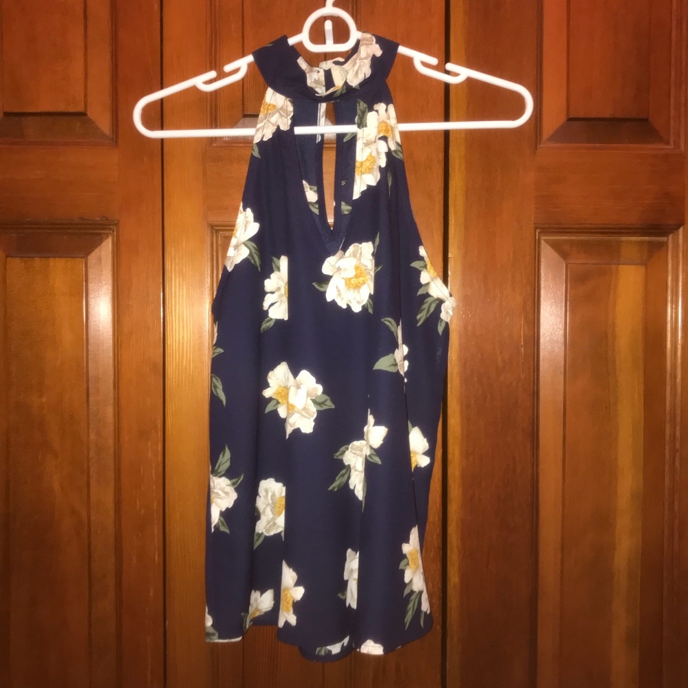 Navy Blue Floral Blouse